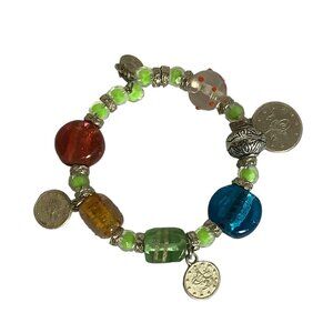 Ottoman Turkish Coins Charm Multi-Colored Glass Beads Bracelet Jewelry One Size